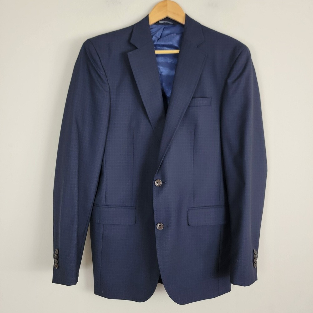 Ted Baker Suit Blazer Mens 42L Blue‎ Wool Double Vent Notch Pocket Sports Coat